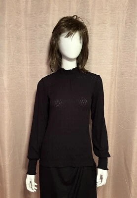 Blusa Pulôver Talbots Feminina Tamanho XS Preta Renda Mistura de Algodão Babados Nova com etiquetas - Imagem 1 de 4