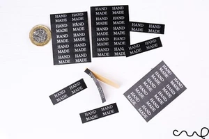 20 x Rectangular Handmade Black Fabric Adhesive Label Craft Sticker Jewellery - Picture 1 of 6
