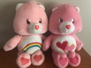 Care Bears Cheer Bear Plush Pink 8" Rainbow Love Alot Hearts Set Of 2 - Picture 1 of 4