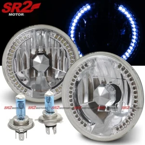 Universal 7" pulgadas Redondo Azul LED DRL Conversión Cromo Transparente Faros Vidrio - Imagen 1 de 2