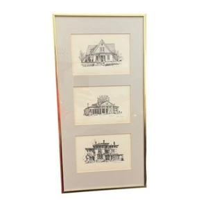 Series of 3 Framed Pen Drawings of Houses in Racine Wisconsin by Artist Robert J - Picture 1 of 6