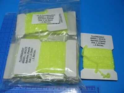 10x3m (30M) Size 1 (3.5mm) WHITE SPECKLED Chenille FLUORESCENT GREEN, Fly Tying — 第 1/2 张图片