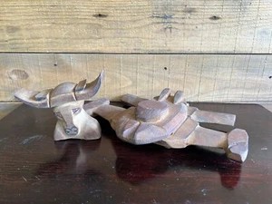 Folk Art Primitive Vintage Wood Toys Carved Plane & Bull - Picture 1 of 7