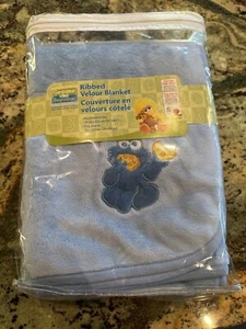 Vtg Sesame Beginnings Street Cookie Monster Ribbed Velour Baby Blanket 30” X 40” - Picture 1 of 3