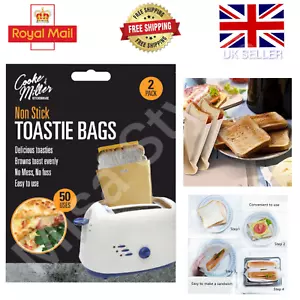 2/4/6 pk REUSABLE TOASTER TOASTIE SANDWICH TOAST BAGS POCKETS TOASTY TOASTABAGS - Picture 1 of 8