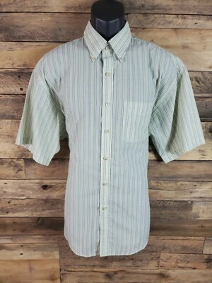 Van Heusen Button Down Shirt White Green Large 16-16 1/2 Chest 48" Length 29" - Image 1 of 4
