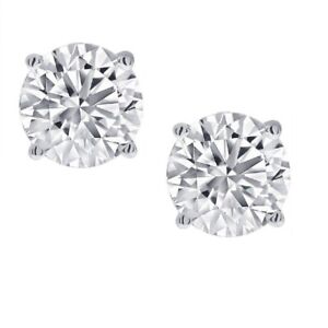 1/2ct TW Real (Natural) Round Diamond Solitaire Stud Earrings in 14K White Gold