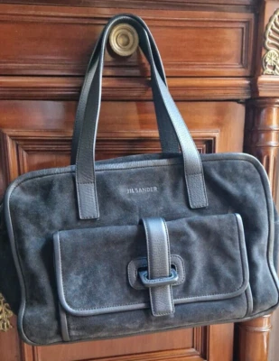 👂 Sac Jil Sander cuir daim gris foncé noir neuf - Photo 1/4