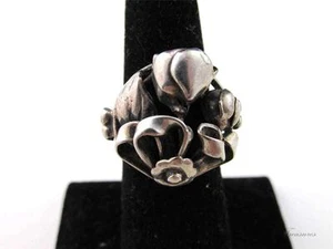 Anello vintage grosso ARGENTO STERLING a forma di fiore floreale misura 5 - Foto 1 di 1