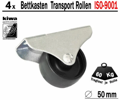 Kastenrolle Tischrolle Möbelrollen 4 x Ø 50mm Kunststoff Schw. BS-Rollen Germany