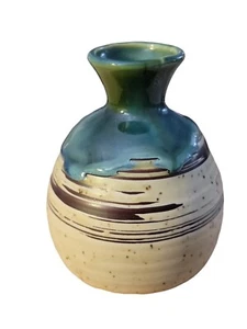 Tropfglasur Studio Kunst Keramik Vase blau hellbraun unsigniert - Bild 1 von 5