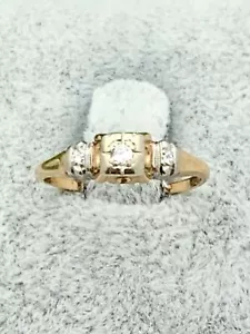 14K Gold Retro Diamond Engagement Ring- Vintage, 1940s Size 4- 0.06 CTW - Picture 1 of 8