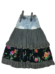Falda Larga Rush Vintage Azul Denim Combi Floral Tiro Alto Talla S - Imagen 1 de 7