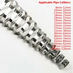 Stainless Steel Hose Clips Pipe Clamps Tube Clamps 8mm to 120mm Various Size 304 - Picture 1 of 6