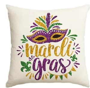 Mardi Gras Masquerade Mask Throw Pillow Cover, 18 x 18 Inch Bead parade decor - Picture 1 of 1