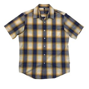 RVCA Shirt Mens S Small Yellow Blue Plaid Button Up Short Sleeve Drop Cut Pocket - Picture 1 of 11