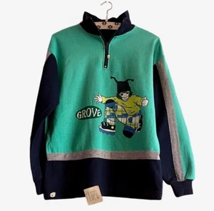 Cotton Sweatshirt Vintage Blue Green Zipper Boys Rollerskater Belarus 90s 164 cm - Picture 1 of 10