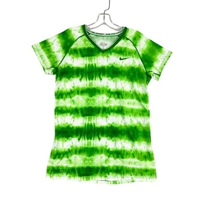 Nike PRO COMBAT Shirt Womens XL Green White Tie Dye Nike Dri-Fit Light Weight - Picture 1 of 5