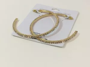Crystal/Gold-Toned Studded Hoop Earrings Fashion Jewelry Gift - Picture 1 of 2