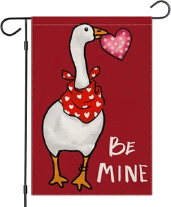 Valentines Day Garden Flags 12X18 Inch Double Sided, BE MINE Funny Goose with Lo - Picture 1 of 8