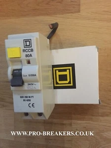 Square D RCD 80 AMP 30 mA Doppelpol 80A Typ QOE RCCB QOE20030PT Schweineschwanz/ - Bild 1 von 2