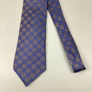 Villa Bolgheri 100 % Seide Krawatte Italien blau grau gold gewebt geometrisch ~ 3,75 Zoll - Bild 1 von 9