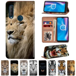 Animal Mobile Phone PU Leather stand Folio Cover Case - For Alcatel 1C 1S 1V 3L - Picture 1 of 20