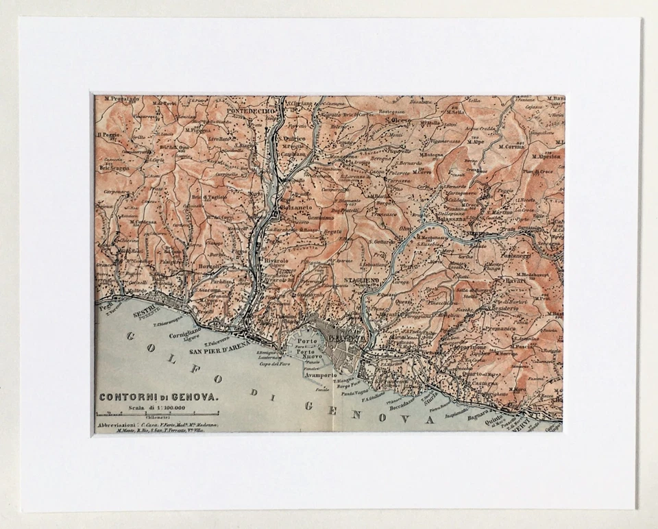 GENOA Area Plan (ITALY) - 1926 Mounted Antique Map - Image 1 of 1