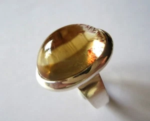 GENUINE CABOSHON OVAL CITRINE 925 STERLING SILVER RING SIZE P1/2 NEW - Picture 1 of 6