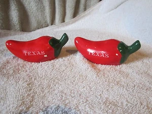 SET OF TEXAS  RED HOT PEPPER SALT & PEPPER SHAKERS  4 1/4 " LONG 1 3/4 " TALL - Picture 1 of 5
