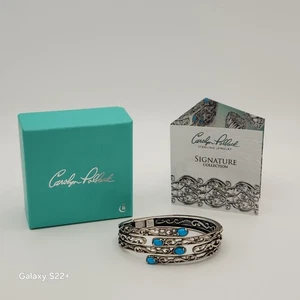 Carolyn Pollack Sterling Silver 925 Turquoise Southwestern Ornate Hinge Bracelet - Picture 1 of 13