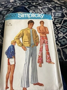 Simplicity 8207 Men Size 34Waist 30Jacket, Bell-Bottom Pants & Shorts Uncut - Picture 1 of 1