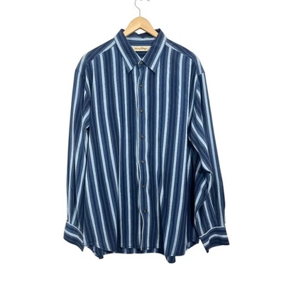 Camisa Tommy Bahama Para Hombres Rayas 100% Seda Manga Larga Con Botones XL Azul Foto 1 de 4