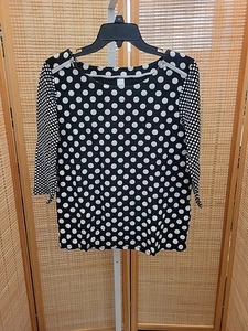Thomas Olivia Shirts Womens Size Large Black White Polka Dots Zipper Stretch - Picture 1 of 13