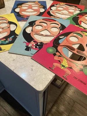 PUZZLES/Conjunto de 6 quebra-cabeças de papelão vintage para crianças com bandeja de quadro/P. P. CO. #7519 - Imagem 1 de 4