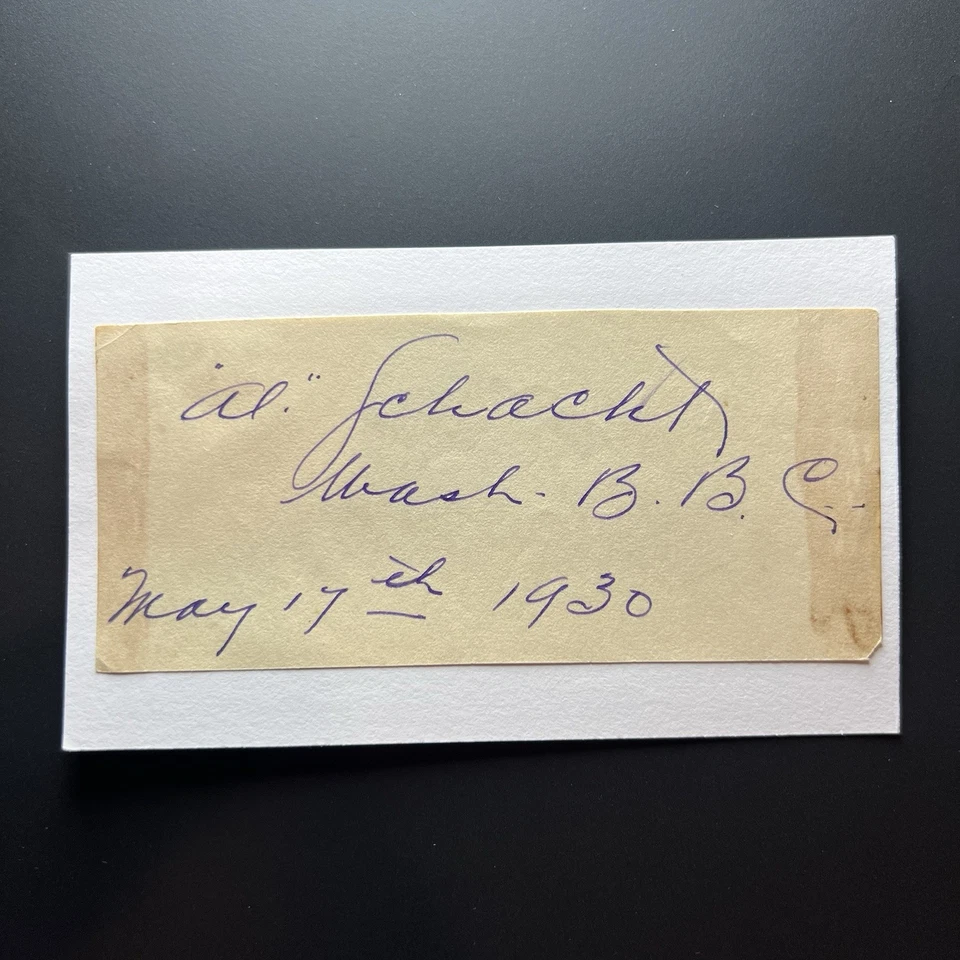 Al Schacht Signed Index Card Cut Beckett Washington Senators - Image 1 of 2