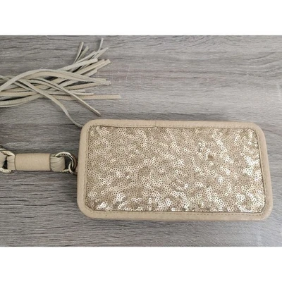 DKNY Gold Leather Sequin Wristlet Clutch Wallet Snap Tassel - Image 1 of 4