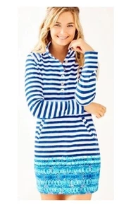 Lilly Pulitzer UPF 50 Women’s Captain Dress Bright Navy Positano Stripe Size L - Picture 1 of 6