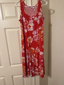 Susan Graver Red Floral Maxi Liquid knit dress Medium Petite - Picture 1 of 3