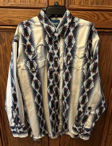 Vintage Wrangler Aztec Western Shirt Men’s Pearl Snap Navajo Southwest Cowboy  - Picture 1 of 13