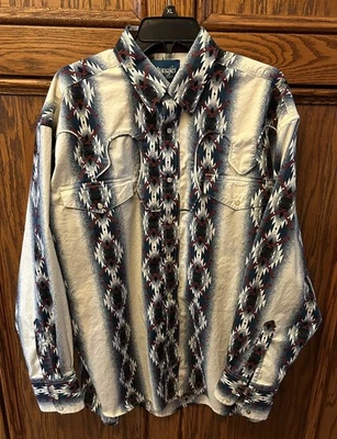 Vintage Wrangler Aztec Western Shirt Men’s Pearl Snap Navajo Southwest Cowboy  - Image 1 of 4