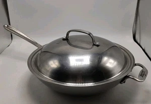 Wok de 12 pulgadas todo revestido con tapa abovedada sartén de chef acero inoxidable 2 mangos - Imagen 1 de 10