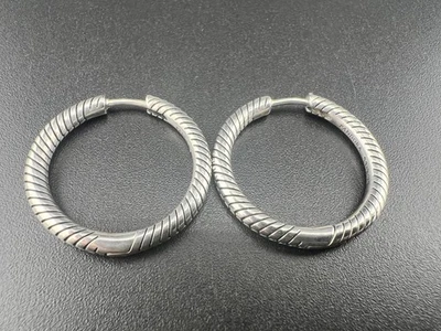 PANDORA MOMENTS 925 STERLING SILVER CHARM HOOP EARRINGS 299532C00 - Image 1 of 3