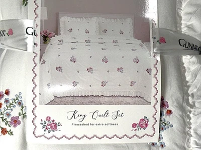 Gunne Sax Jessica McClintock Floral Embroidered King Bed Quilt Shams Bedding Set - Image 1 of 4