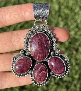 Native American Navajo Sterling Silver Purple Spiny Oyster Pendant Etta Enditto - Picture 1 of 12