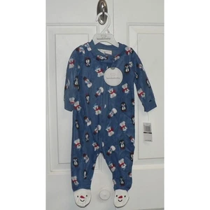 Koala Baby Long Sleeve Plush Fleece Snowman Penguin Footed Jumper Blue 6-9M $18 - Picture 1 of 5