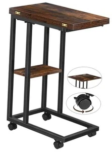 Foldable Small Side Table - C Shaped Couch End Table with Storage Shelf and - Picture 1 of 8