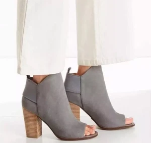 Kelsi Dolch Brooklyn grau offene Zehenpartie Leder Stiefeletten Absatz Gr. 10 Boho - Bild 1 von 14