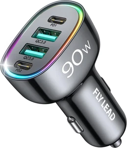 Cargador Coche USB C 90W 4 Puertos Coche Teléfono Cargador Compatible con Iphone 17/16/15/1 - Imagen 1 de 12