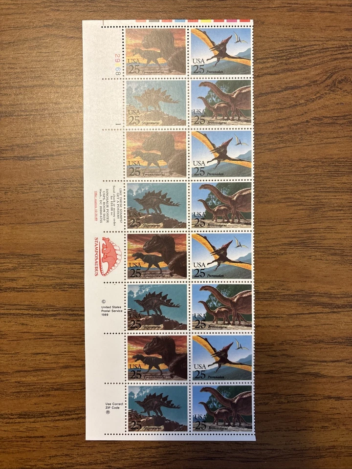 1989 25c Dinosaurs Mint Stamp Plate Block of 16 #2422-2425 (FV=$4.00) - Image 1 of 1